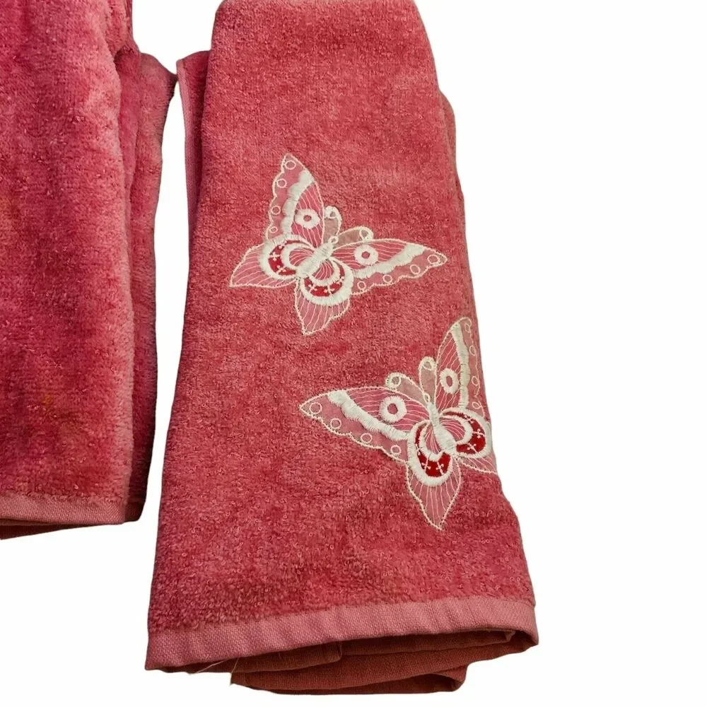 4329 After Bath Pink butterfly embroiderd towels